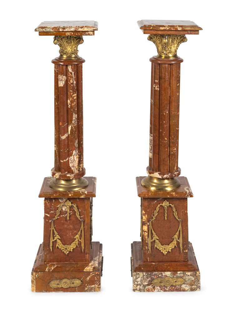 Appraisal: A Pair of Neoclassical Style Gilt-Bronze Mounted Rouge Marble Pedestals