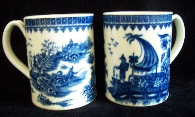 Appraisal: A pair of Caughley fishermen pattern tankards transfer printed lake