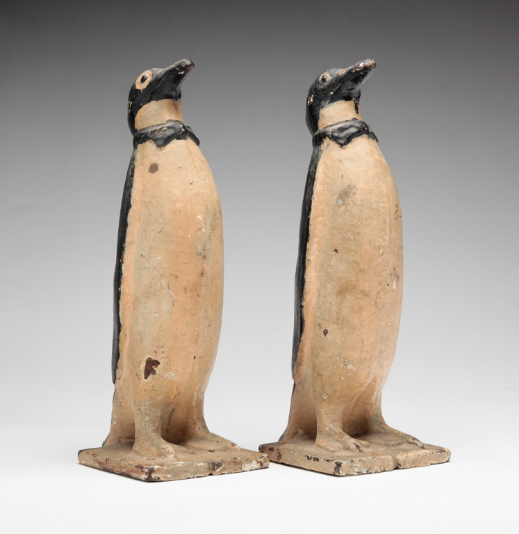 Appraisal: PAIR OF AMERICAN CAST IRON PENGUIN DOORSTOPS Early th century