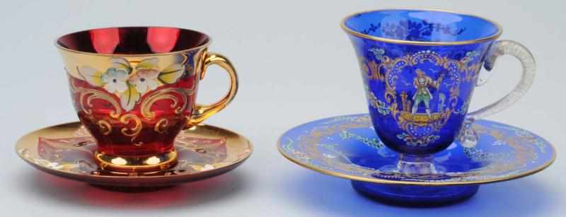 Appraisal: Lot of Moser Cup Saucer Description Heavy gilding and enameling