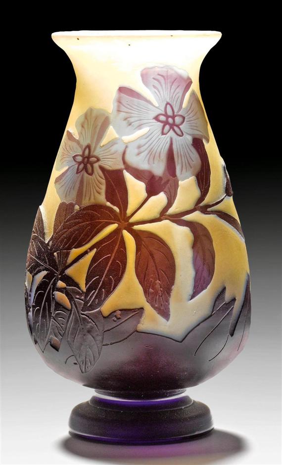 Appraisal: GALL MILE VASE circa Acid-etched yellow glass with blue and