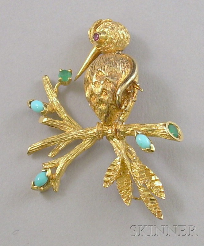 Appraisal: kt Gold Gem-set Bird Brooch signed Greor