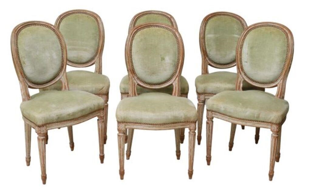 Appraisal: lot of French Louis XVI style oval-back side chairs th