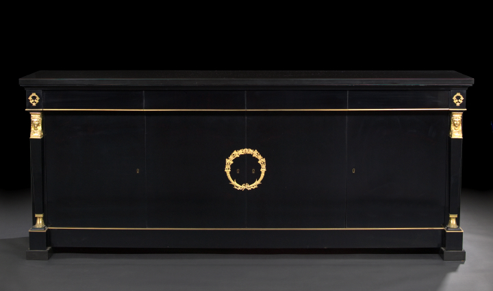 Appraisal: Fine De Coene Freres Mid-Century Modern Ebonized and Marble-Top Cabinet