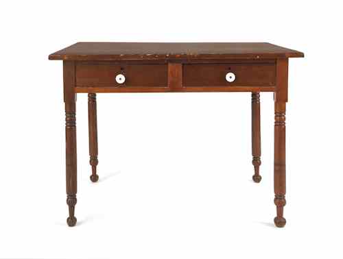 Appraisal: Pennsylvania poplar work table th c with two drawers h