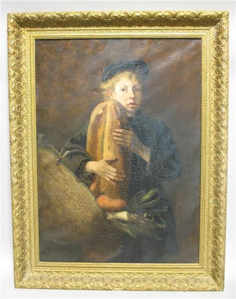 Appraisal: C E UHLER TH CENTURY PEASANT BOY Oil on canvas