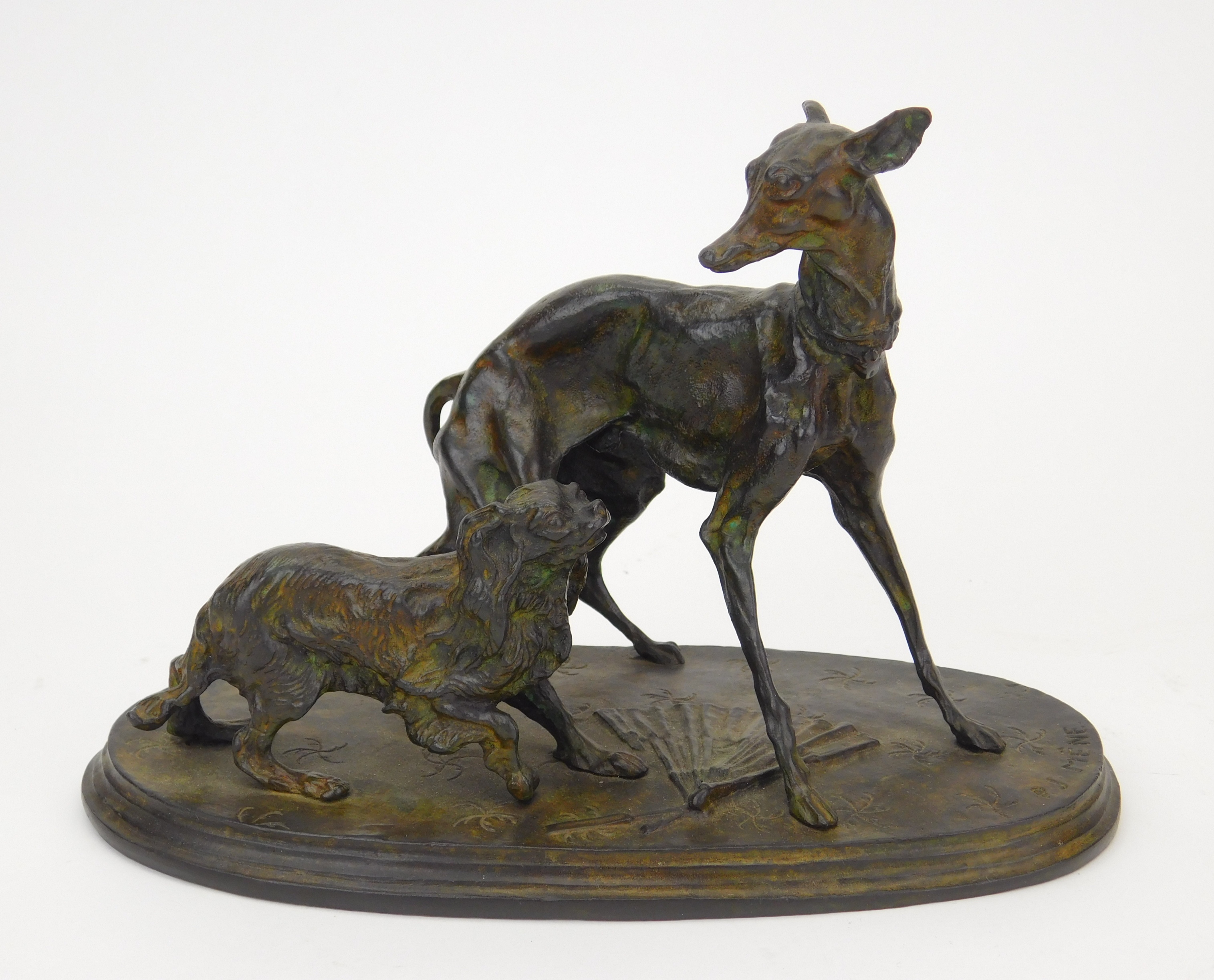 Appraisal: after Pierre Jules Mene French - Two Dogs- bronze sculpture