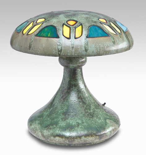 Appraisal: FULPER Rare mushroom-shaped lamp covered in a superb Leopard-Skin Crystalline