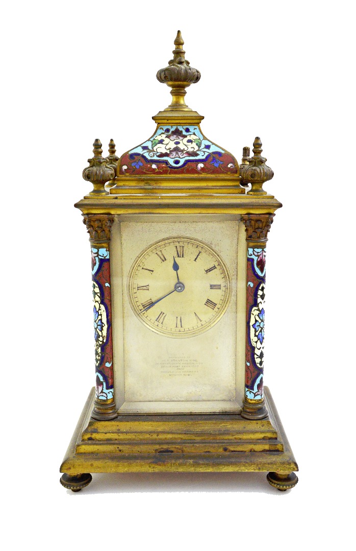 Appraisal: A French brass champlev cased mantel clock circa the domed