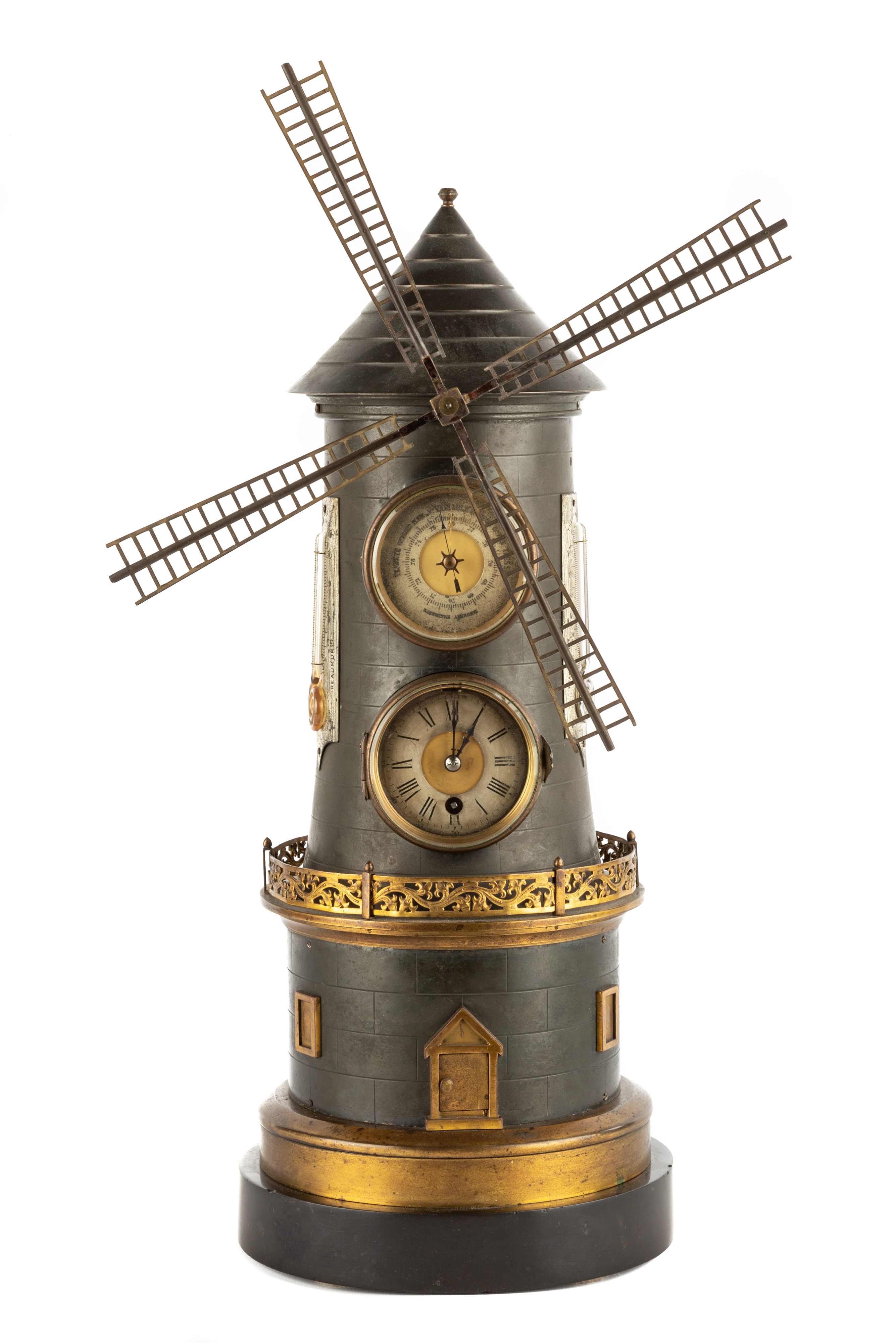 Appraisal: FRENCH INDUSTRIAL ANIMATED WINDMILL CLOCK Conical form the front is