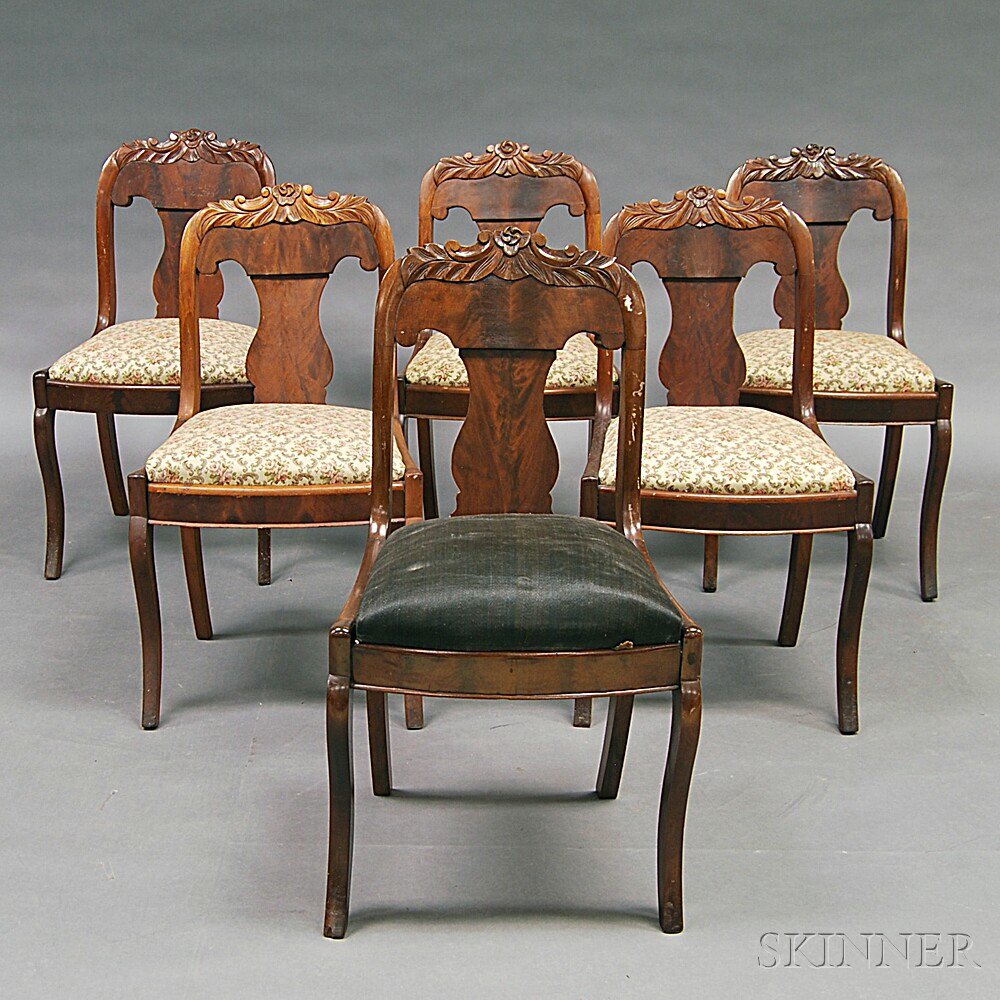 Appraisal: Set of Six Classical Carved Mahogany Side Chairs America early