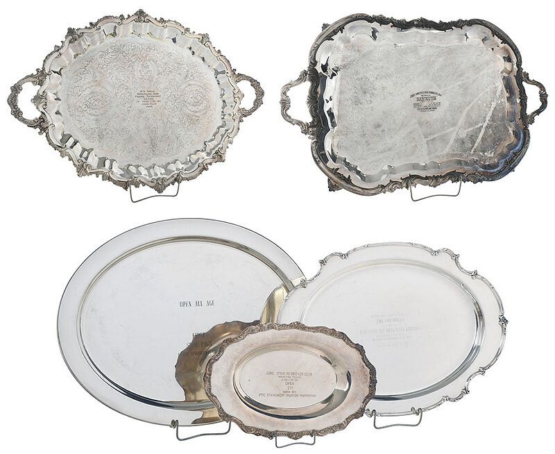 Appraisal: Five Silver Plate Trophy Trays American and English two with