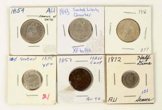 Appraisal: Lot Of US Type Coins In better condition Half Cent-AU