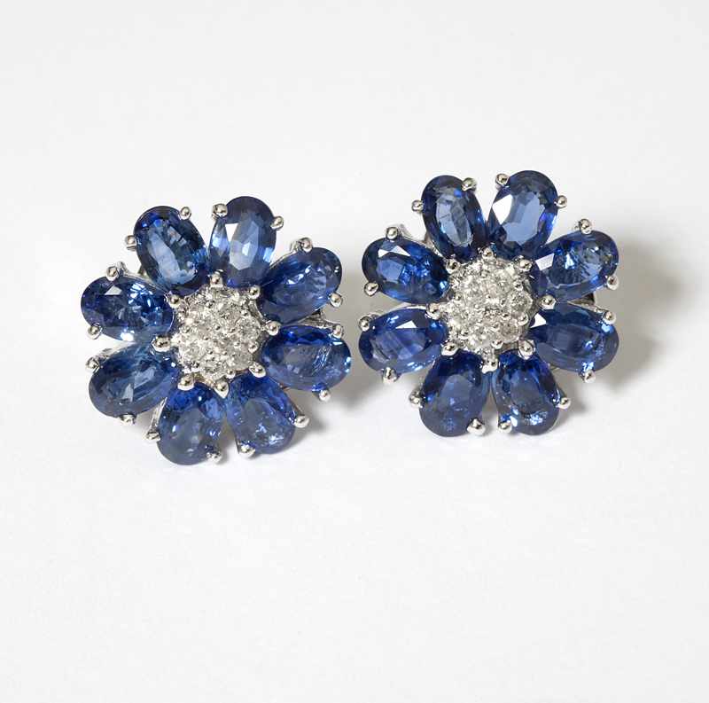 Appraisal: A pair of sapphire diamond and white gold floral earrings