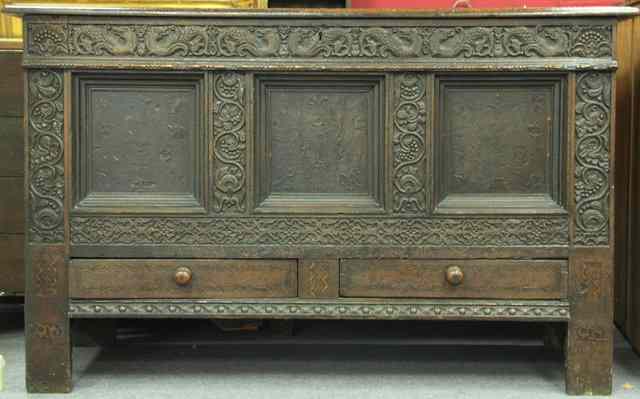 Appraisal: A oak chest part th Century the hinged lid above