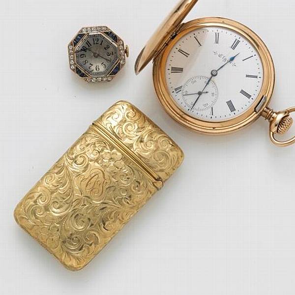 Appraisal: A collection of two k gold watches and match safe