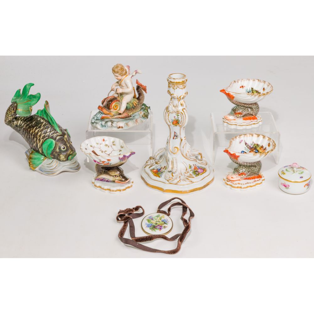 Appraisal: EUROPEAN PORCELAIN ASSORTMENT items including Meissen a candlestick and a