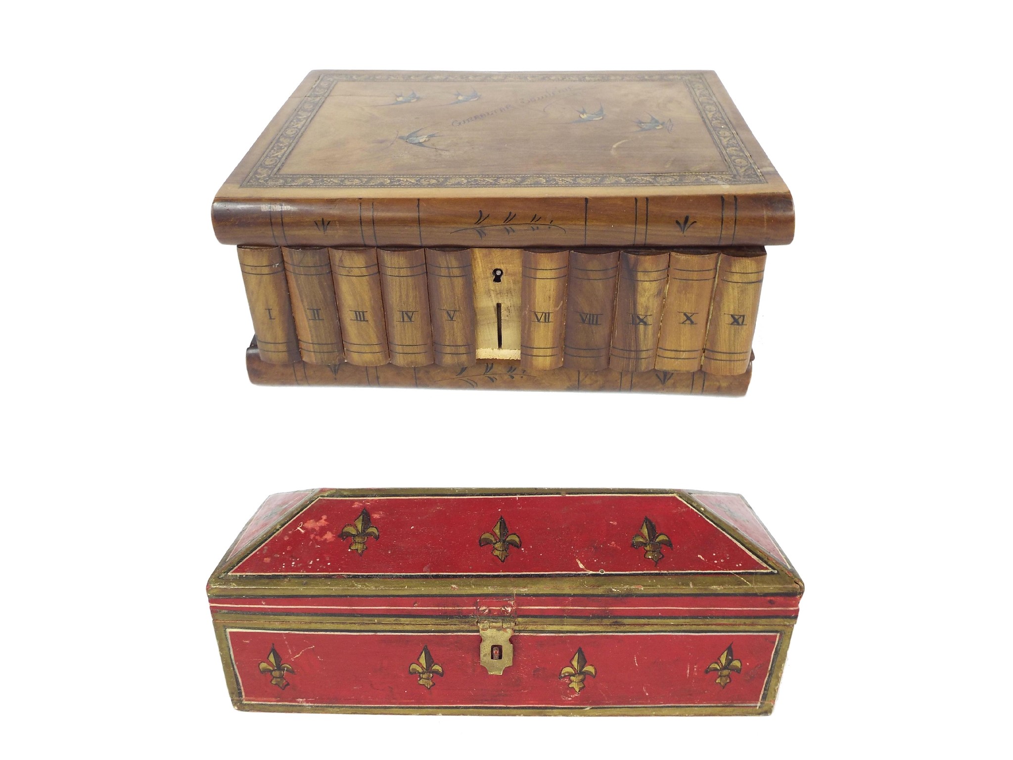 Appraisal: Painted wooden casket pen box decorated with Fleur de Lys