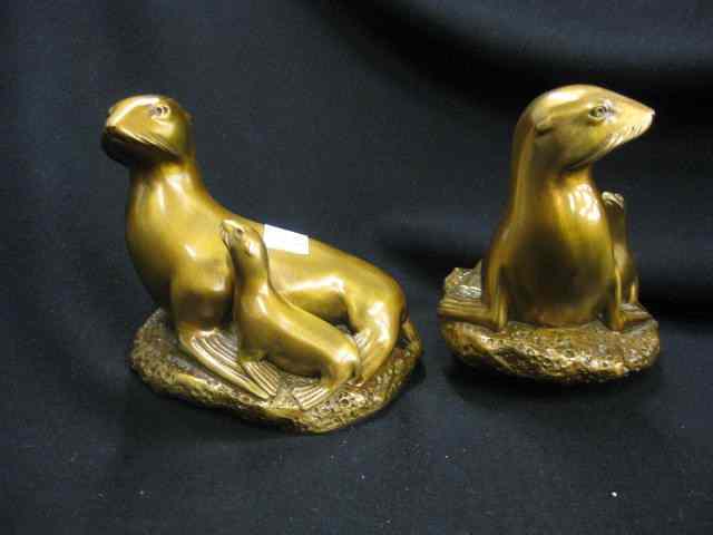 Appraisal: Phil Vanderlei Bronze Figural Seal Bookends of '' excellent