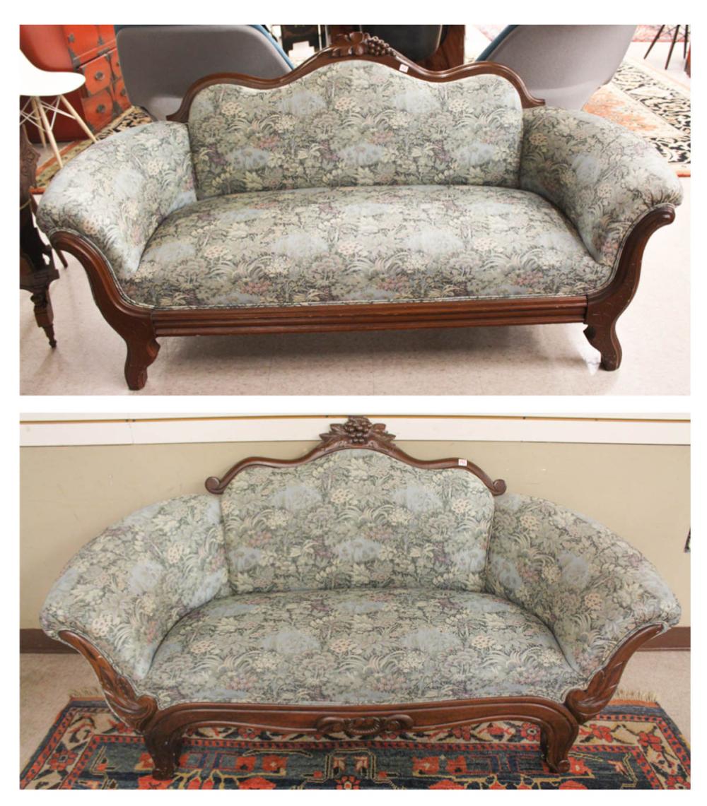 Appraisal: TWO VICTORIAN SETTEES American late th century similar walnut frames