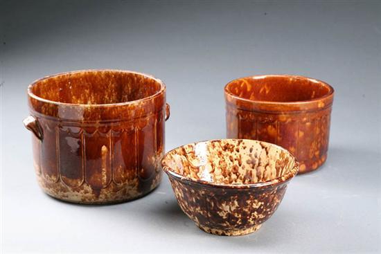 Appraisal: ThREE PIECES ROCKINGHAM American mid th century ceramic Two open