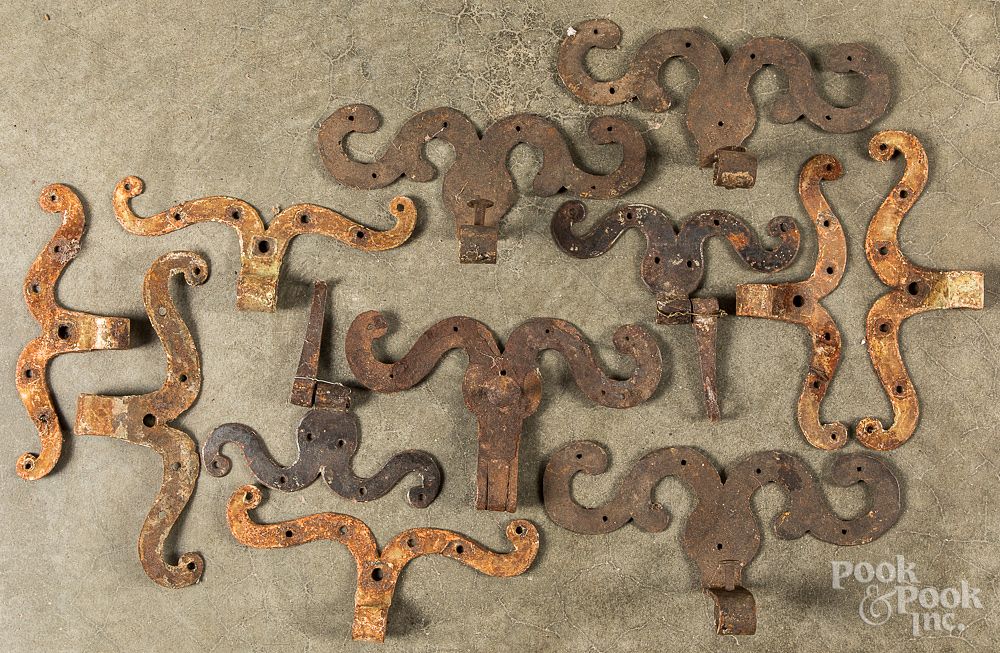 Appraisal: Collection of antique wrought rams horn hinges Collection of antique