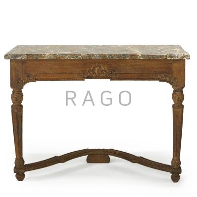 Appraisal: CONTINENTAL CONSOLE TABLE Carved oak with marble top th c