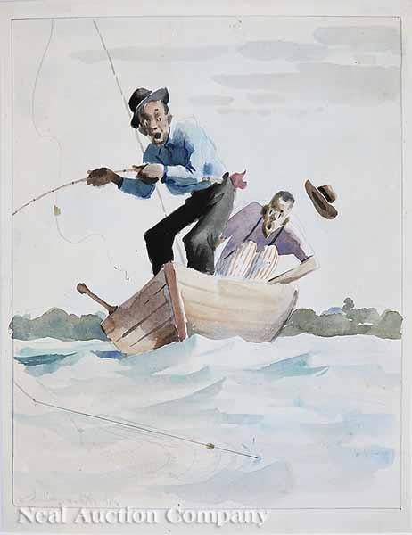 Appraisal: William R Hollingsworth American Mississippi - Fishing watercolor signed lower