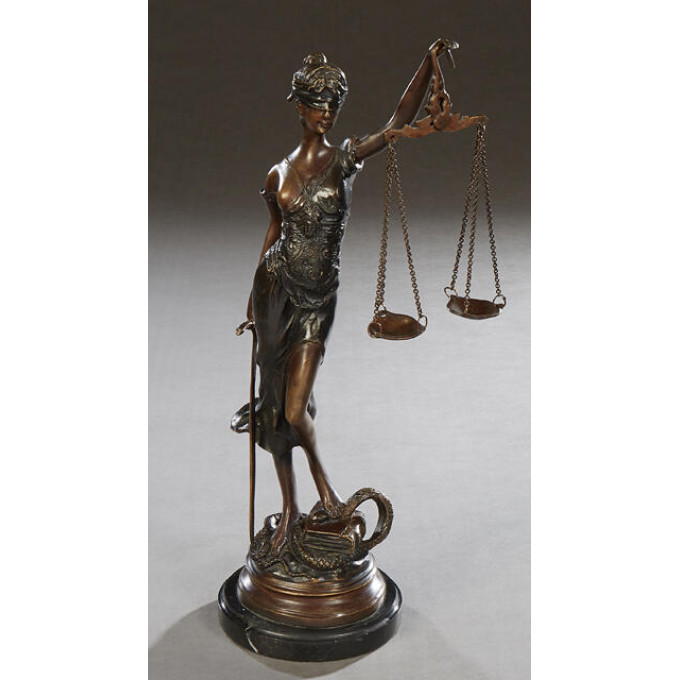 Appraisal: Continental School Blind Lady Justice th st c patinated bronze