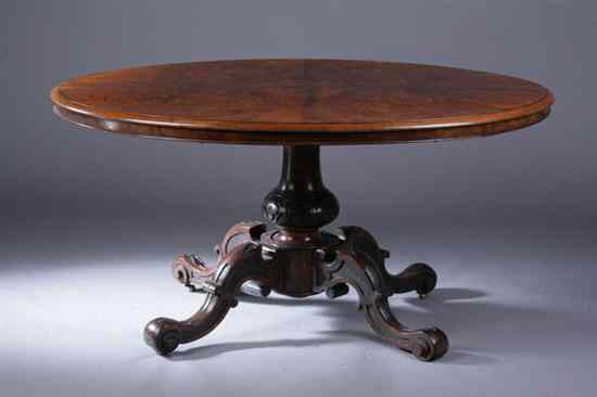 Appraisal: ENGLISH ROCOCO REVIVAL BURL WALNUT PEDESTAL DINING TABLE th century