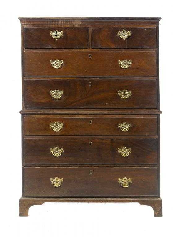 Appraisal: A GEORGE III MAHOGANY CHEST-ON-CHEST with cavetto cornice the moulded