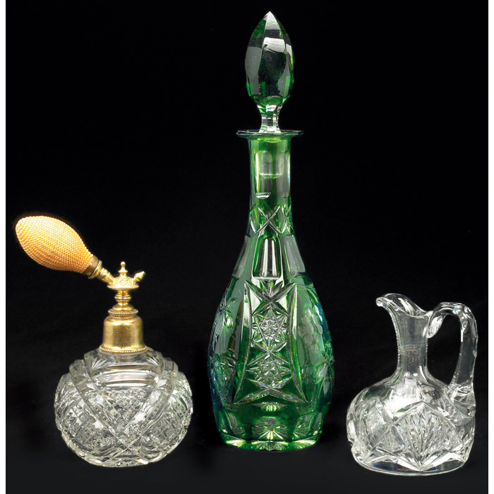 Appraisal: C F Monroe perfume bottle with atomizer cut stylized designs