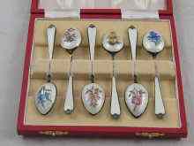 Appraisal: A set of six guilloche enamelled silver teaspoons each with