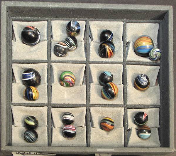 Appraisal: Banded Indian Swirl Marbles Ensemble of Indian handmade examples overall