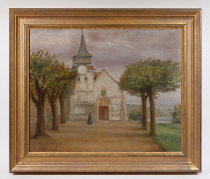 Appraisal: EDUOARD L'HOTE FRANCE TH C A Normandy Church oil on