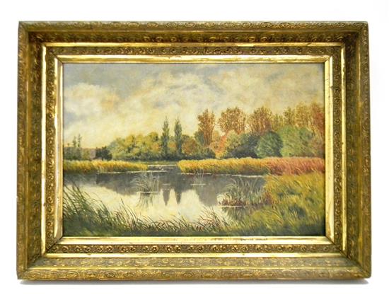 Appraisal: th C autumn landscape oil on an artist board unsigned