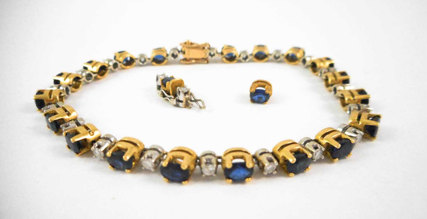 Appraisal: SAPPHIRE DIAMOND AND FOURTEEN KARAT GOLD BRACELET measuring - inches