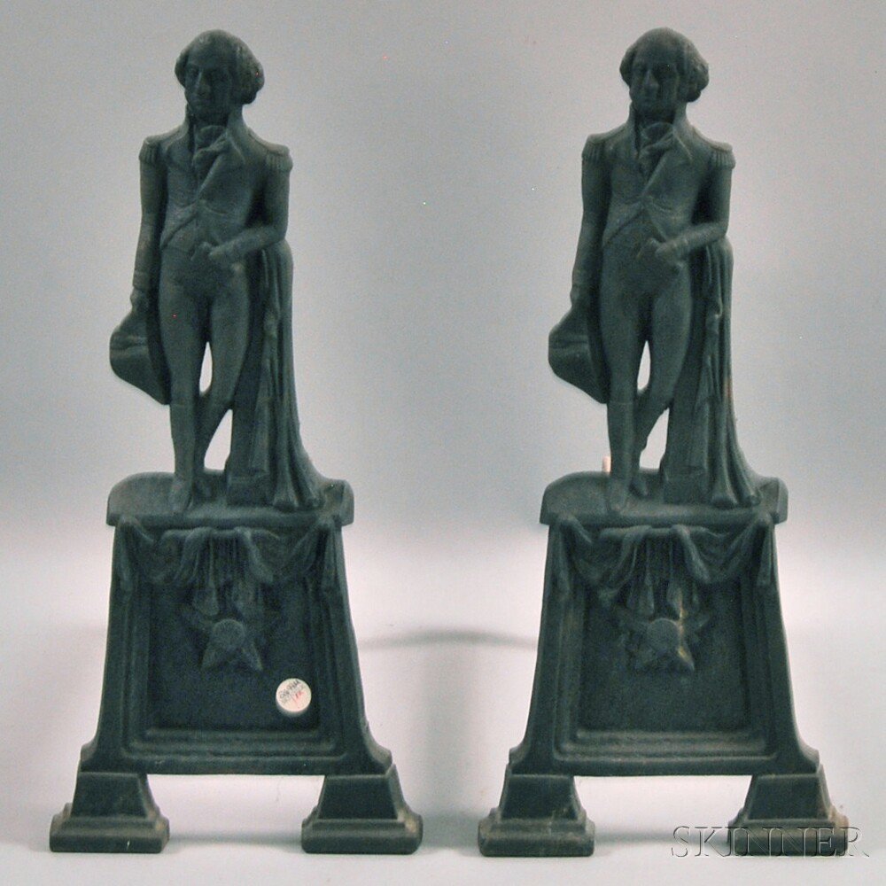 Appraisal: Pair of Cast Iron George Washington Figural Andirons America early