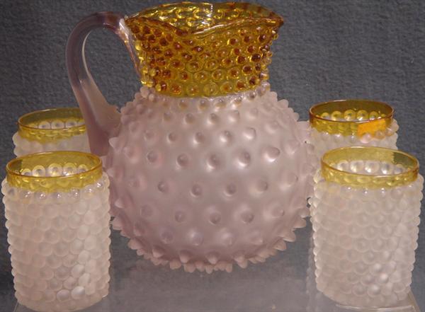 Appraisal: Francisware pale amethyst frosted and amber hobnail pitcher with similar