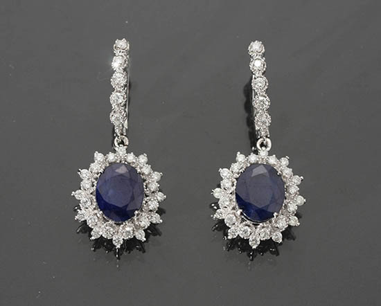 Appraisal: Pair of -Karat White-Gold Blue Sapphire and Diamond Earrings Each