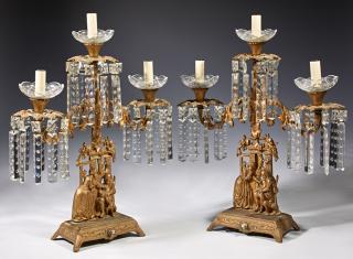 Appraisal: Pair of Gilt Spelter Three Light Girandoles th c in