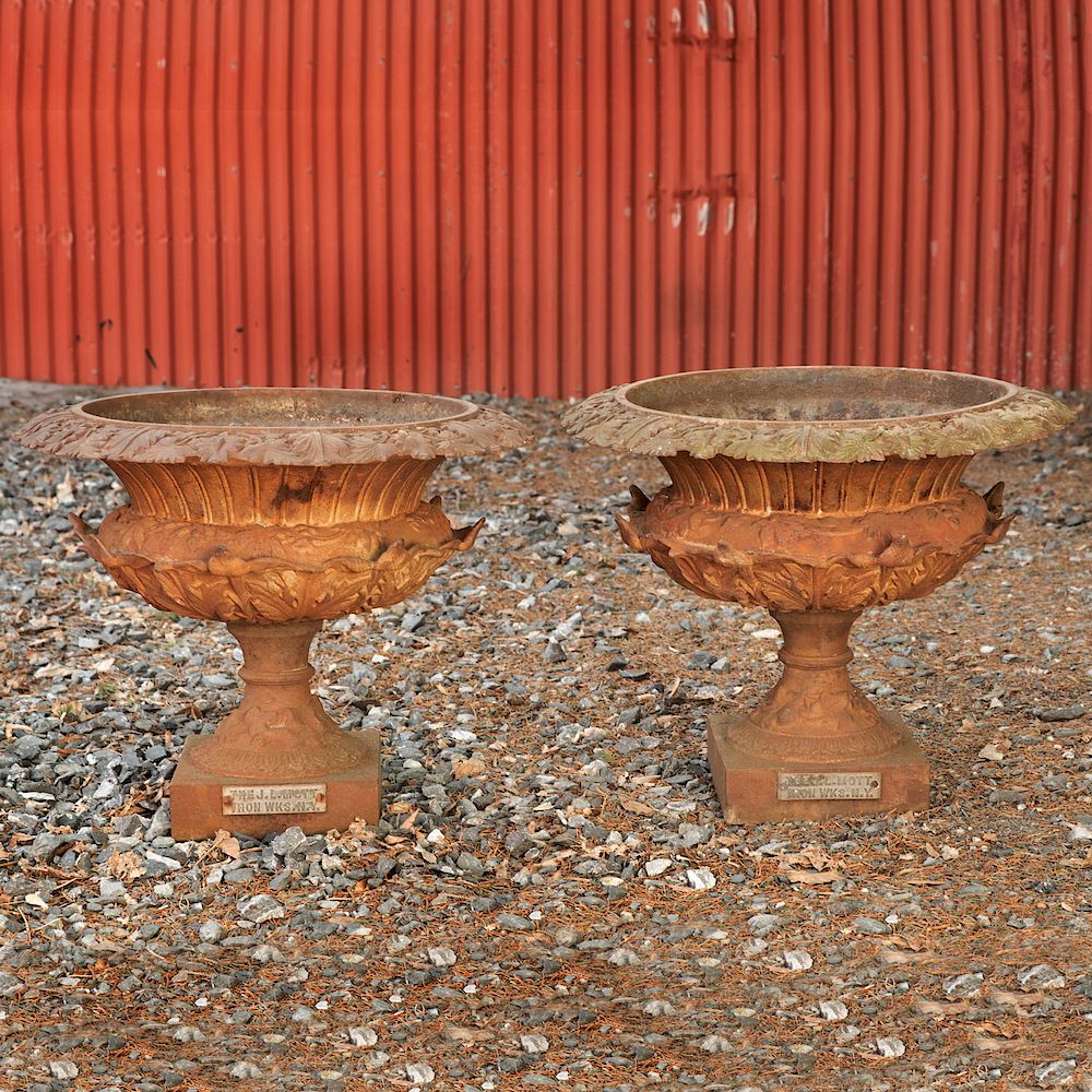 Appraisal: Pair of Cast-Iron Garden Urns With a label for J