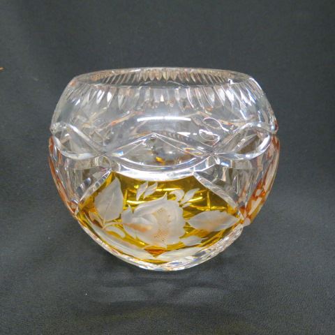 Appraisal: Bohemian Cut-to-Clear Crystal Vase amber panels with flowers