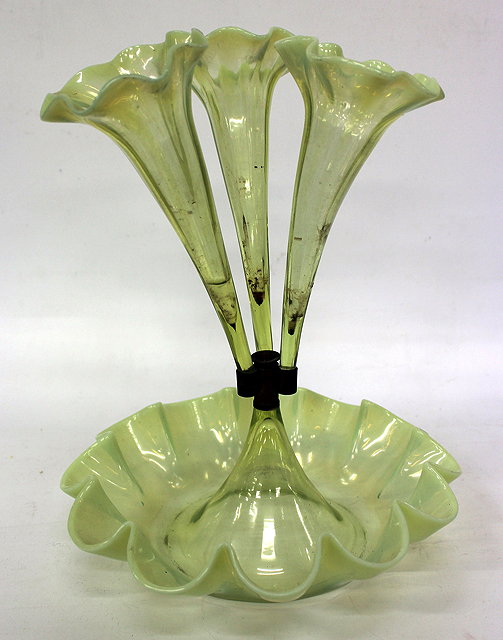 Appraisal: A LATE TH CENTURY URANIUM OPAL GLASS EPERGNE with lobed