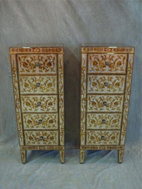 Appraisal: Pair paint decorated mirrored lingerie cabinets From a Westport CT