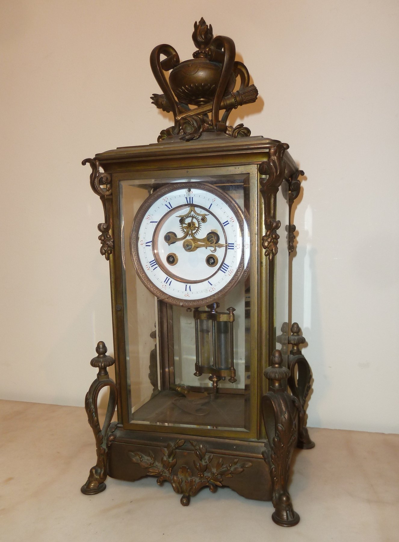 Appraisal: A French th Century mantel clock with gilt metal glass