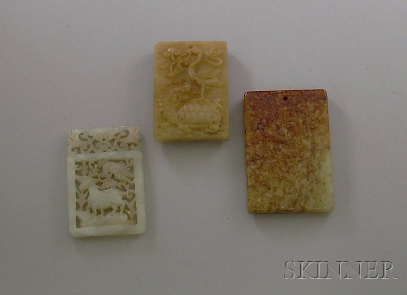 Appraisal: Three Square Jade Pendants decorated with mythical beasts ht to