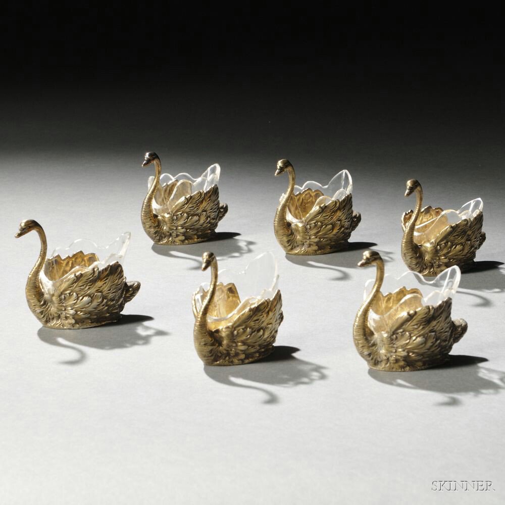 Appraisal: Six J E Caldwell Co Sterling Silver Swan-form Salts late