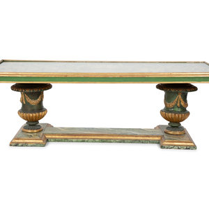 Appraisal: An Italian Faux Marble and Giltwood Two-Pedestal Coffee Table TH