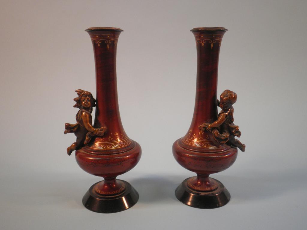 Appraisal: A pair of late thC continental bronzed vases each applied